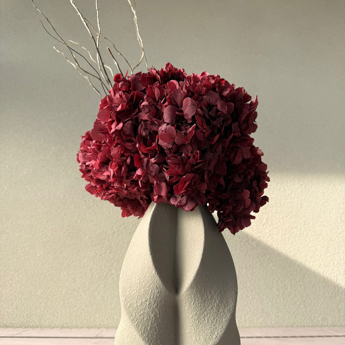 Crimson Preserved Hydrangea Arrangement