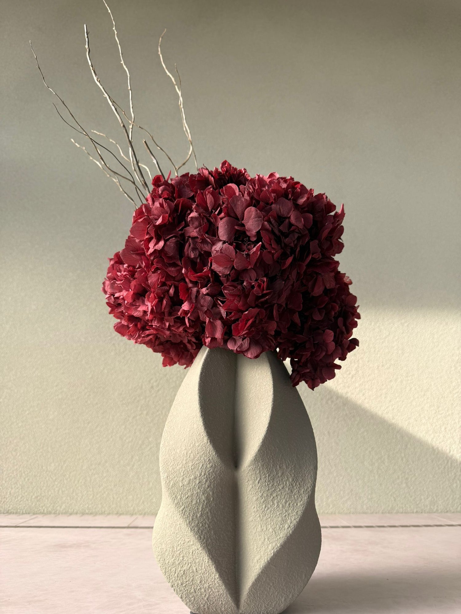 Crimson Preserved Hydrangea Arrangement