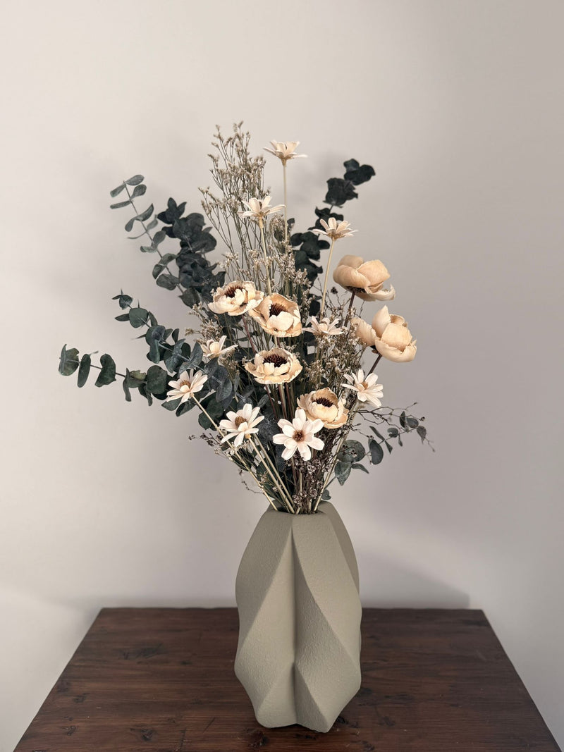 Neutral Botanicals Dried Arrangement in Sage Geometric Vase
